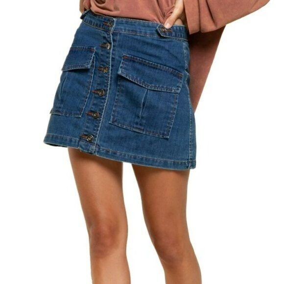 NWT POL Button Front Two Flap Pockets Denim Mini Jean Skirt - Picture 10 of 13